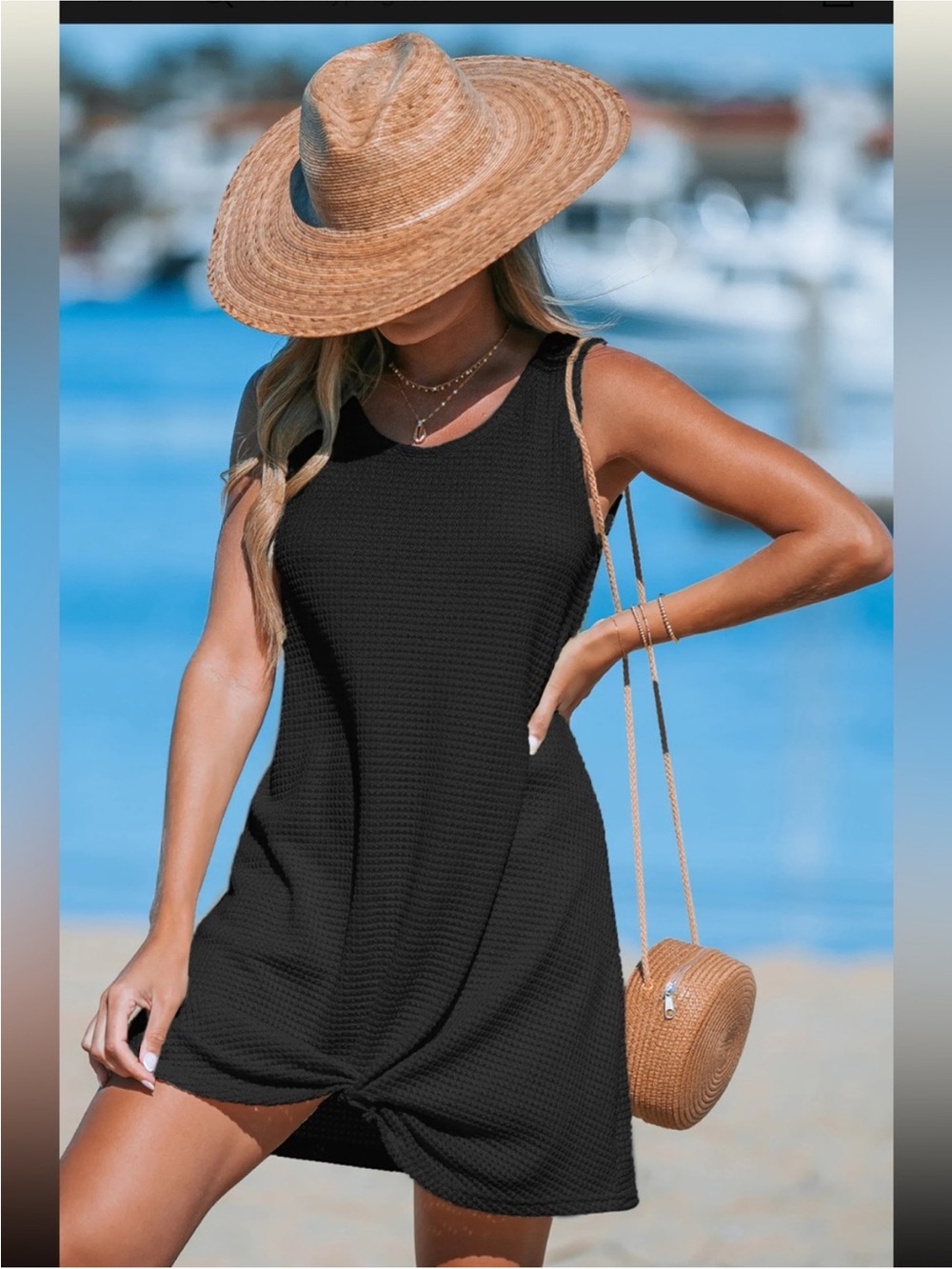 NWOT Cupshe Black Sleeveless
Twisted Hem Mini CoverUp